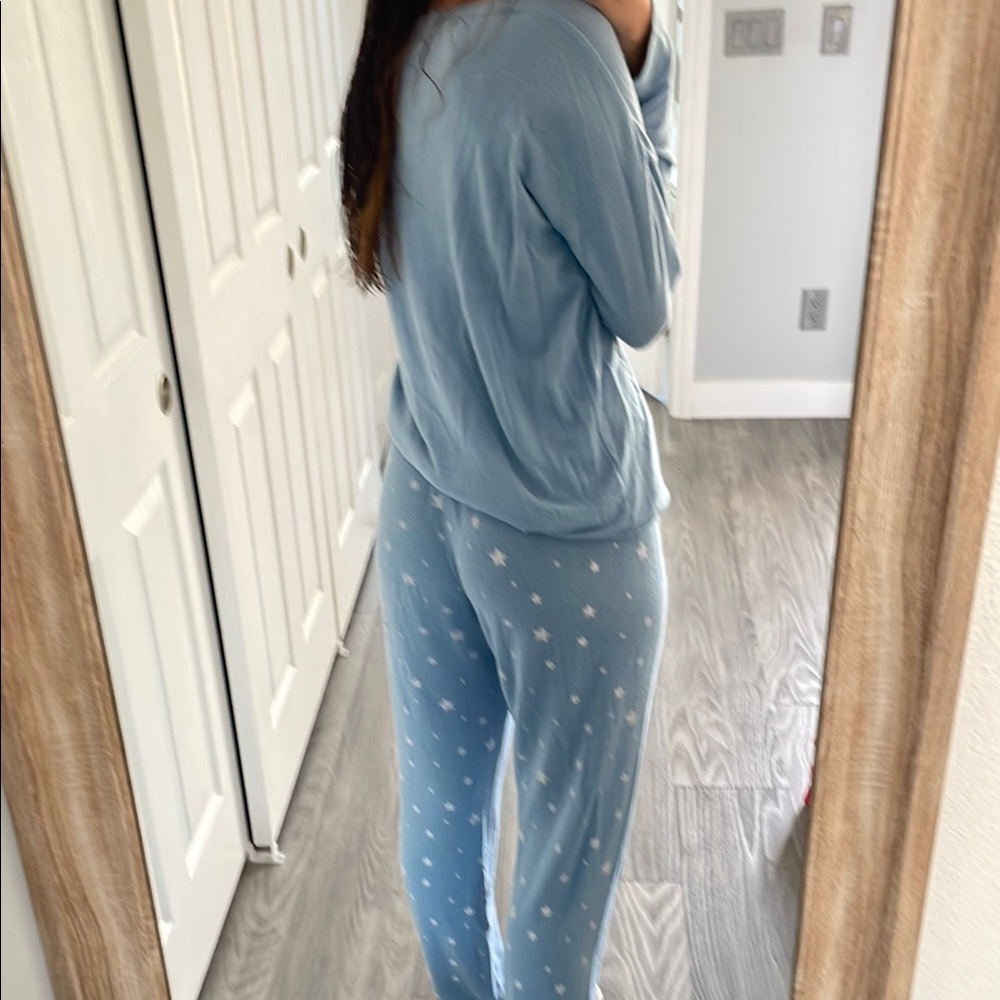PJ Salvage Blue and White Pajama Set Soft and Relaxed Fit Top-M Bottoms - L - Picture 5 of 10